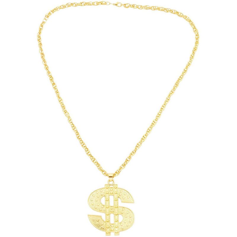 Okuna Outpost Gold Dollar Sign Pendant with Chain Necklace for Men and Halloween Party, 15"