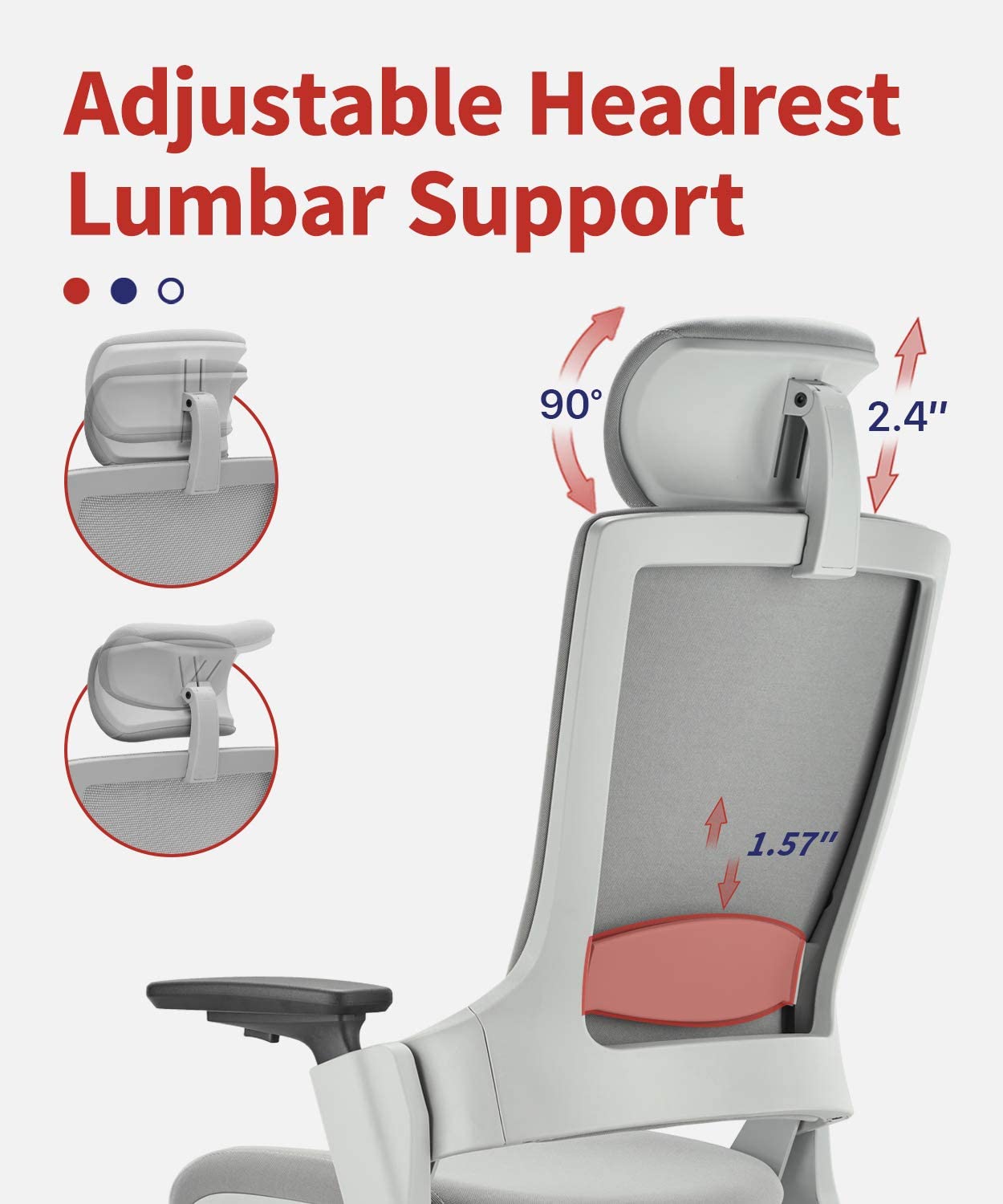 COLAMY Ergonomic High Swivel Executive Chair with Adjustable Height Head 3D Arm Rest Lumbar Support and Upholstered Back for Home Office Gray