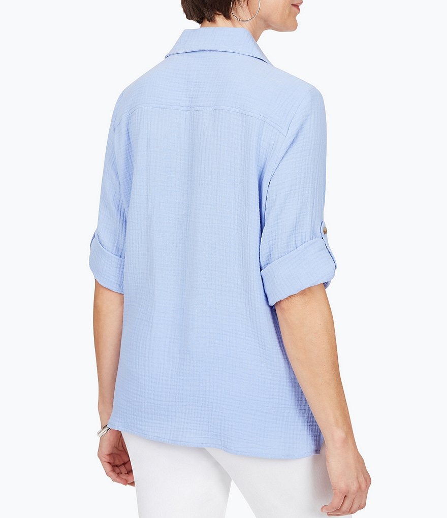 Foxcroft Blair Gauze Notch Collar Button Front Shirt