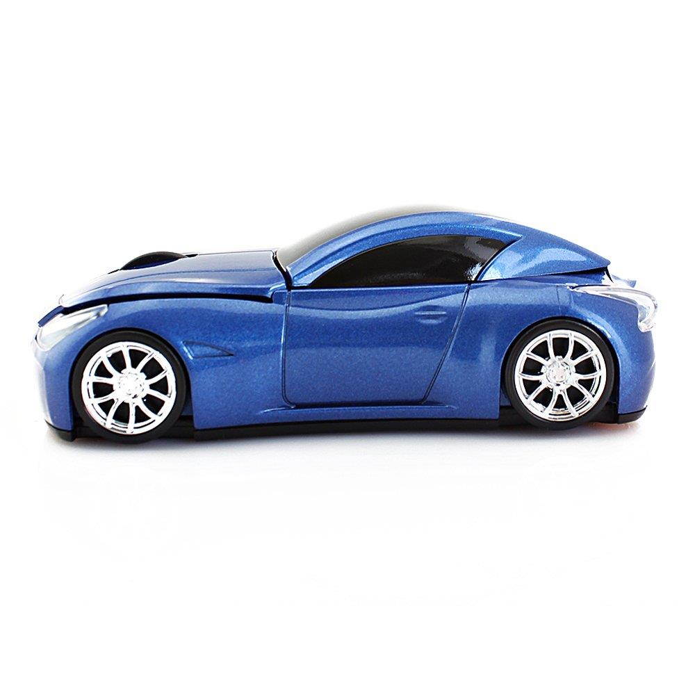 Usbkingdom Cool Sport Car Shape 2.4GHz Wireless Mouse Optical Cordless Mice with USB Receiver for PC Laptop Computer 1600DPI 3 Buttons Blue
