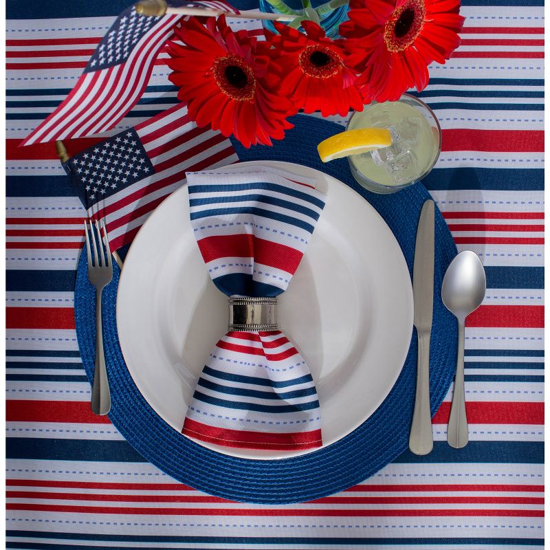 84"x60" Patriotic Stripe Outdoor Tablecloth Red/Blue - Design Imports