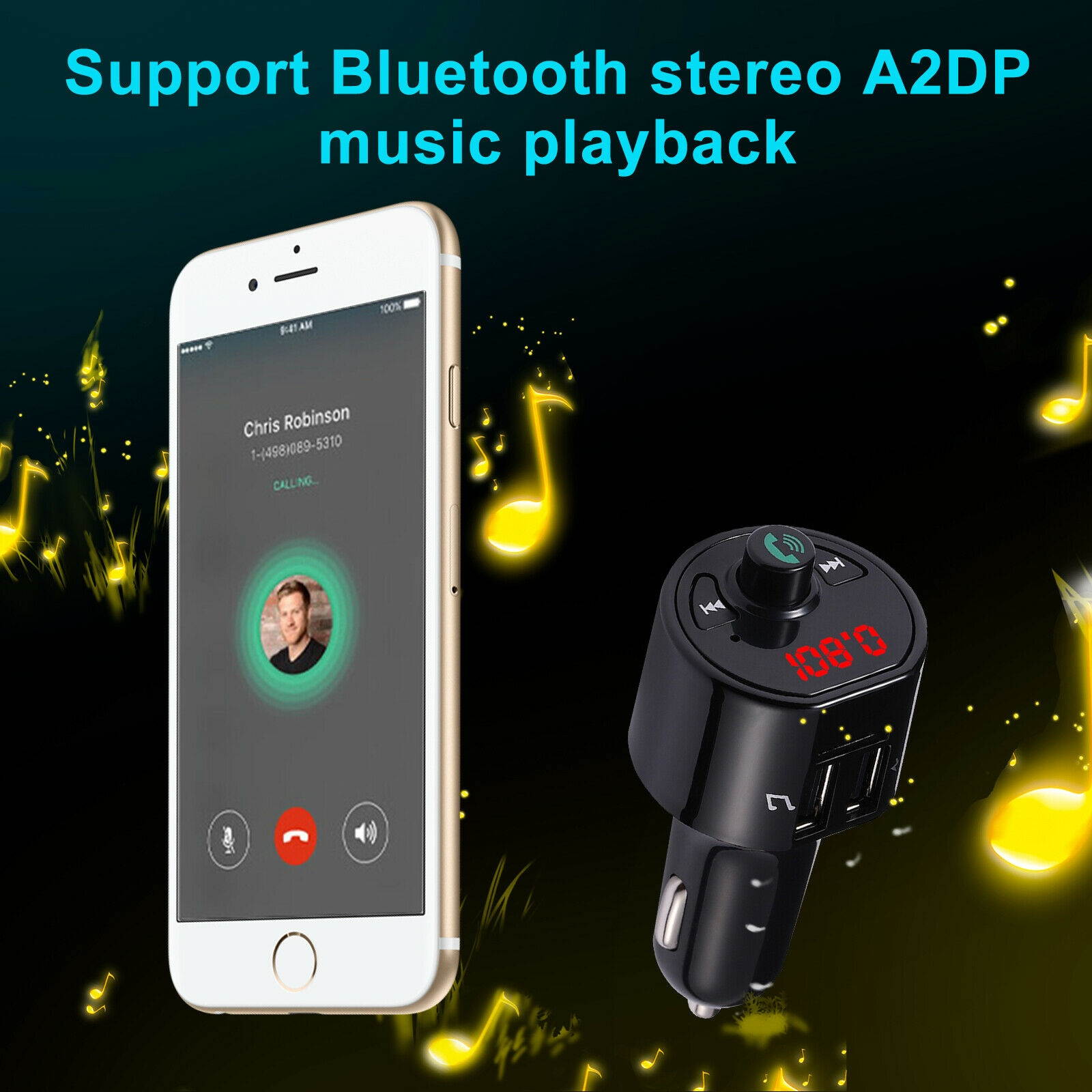 Wireless Bluetooth 5.0 Car FM Transmitter Music AUX Radio LED 2 USB Charging Kit