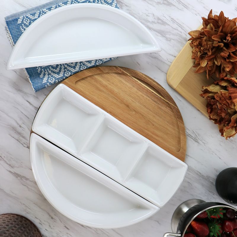 Gibson Elite 2 Piece Gracious Dining Ceramic Bowl Set With Acacia Wood Tray