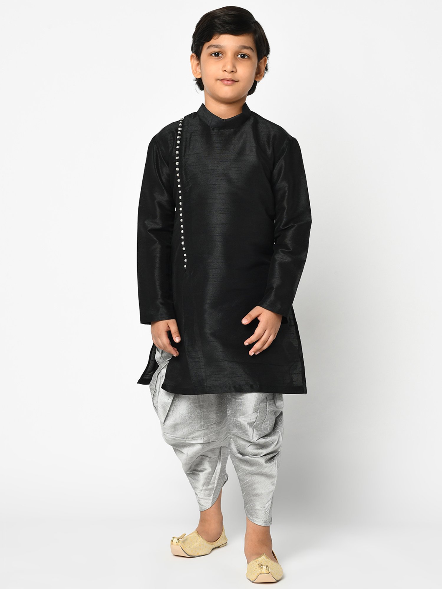 Deyann Kids Black & Grey Solid Full Sleeves Kurta with Dhoti