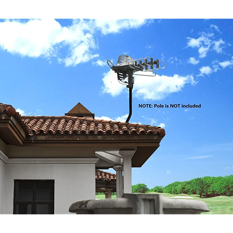Amplified Digital Outdoor HDTV Antenna 150 Miles Long Range 360 Degree Rotation Infrared Control Tools Free Installation Support 2 TVs