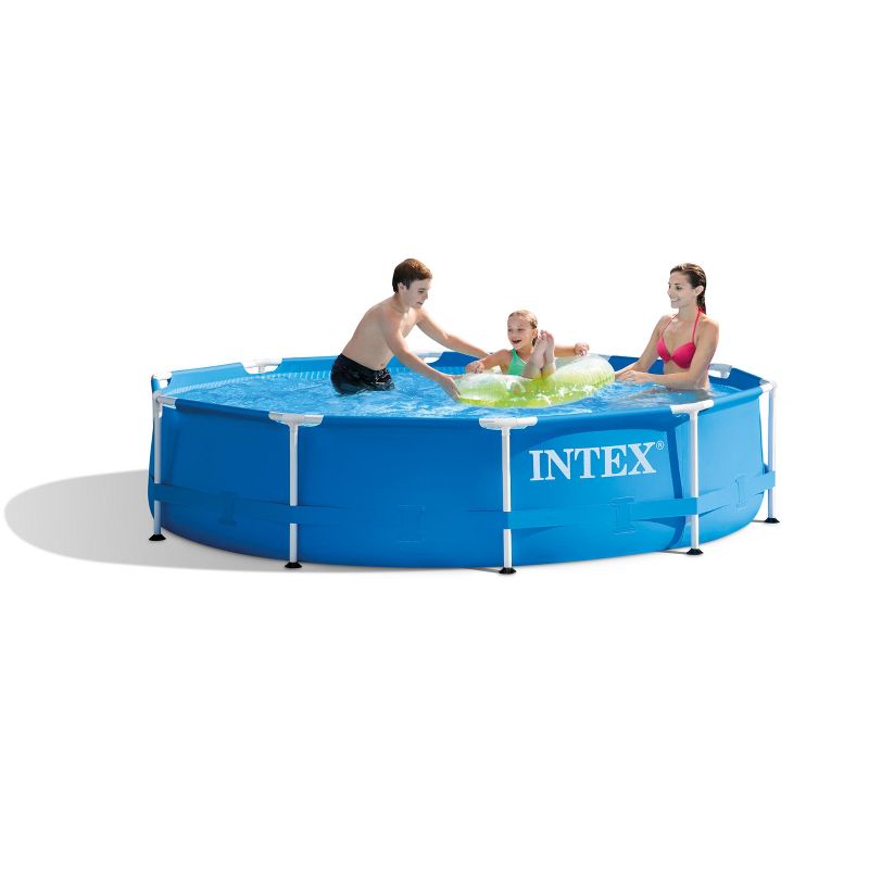 Intex 28200EH 10 Foot x 30 Inch Outdoor Metal Frame Above Ground Round Swimming Pool Fits Up to 4 People with Protective Canopy (Pump Not Included)