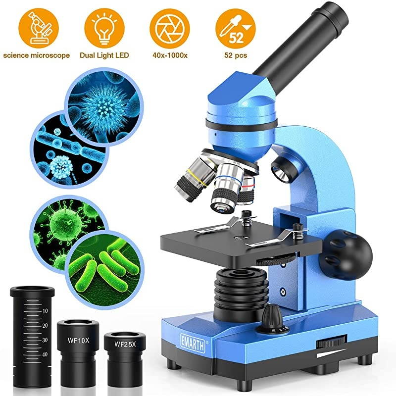 for Kids Beginners Children Student, 40X- 1000X Compound s with 52 pcs Educational Science Kits