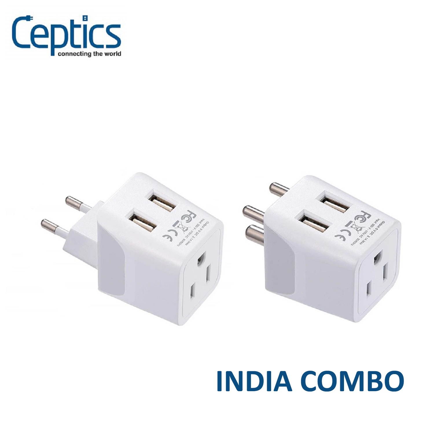 India Travel Adapter Plug Combo - Type C, D | Dual USB - Indian Combo