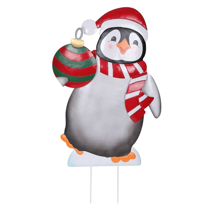 24in Metal Christmas Penguin Yard Art Decorative Holiday Scene Props - Haute Décor