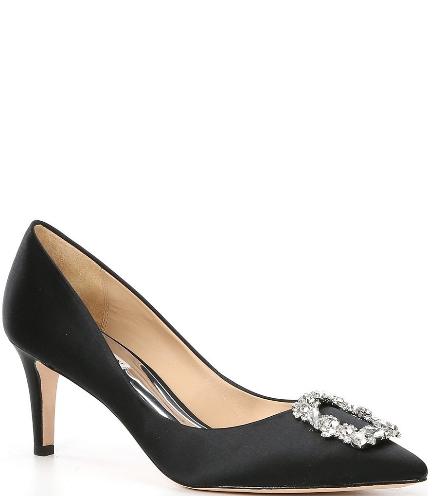 Badgley Mischka Carrie Satin Brooch Embellished Pumps