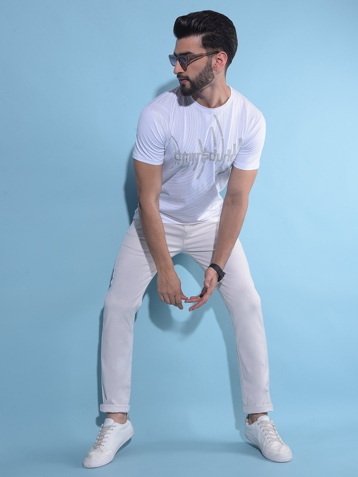 Crimsoune Club White Cotton Slim Fit Printed T-Shirt