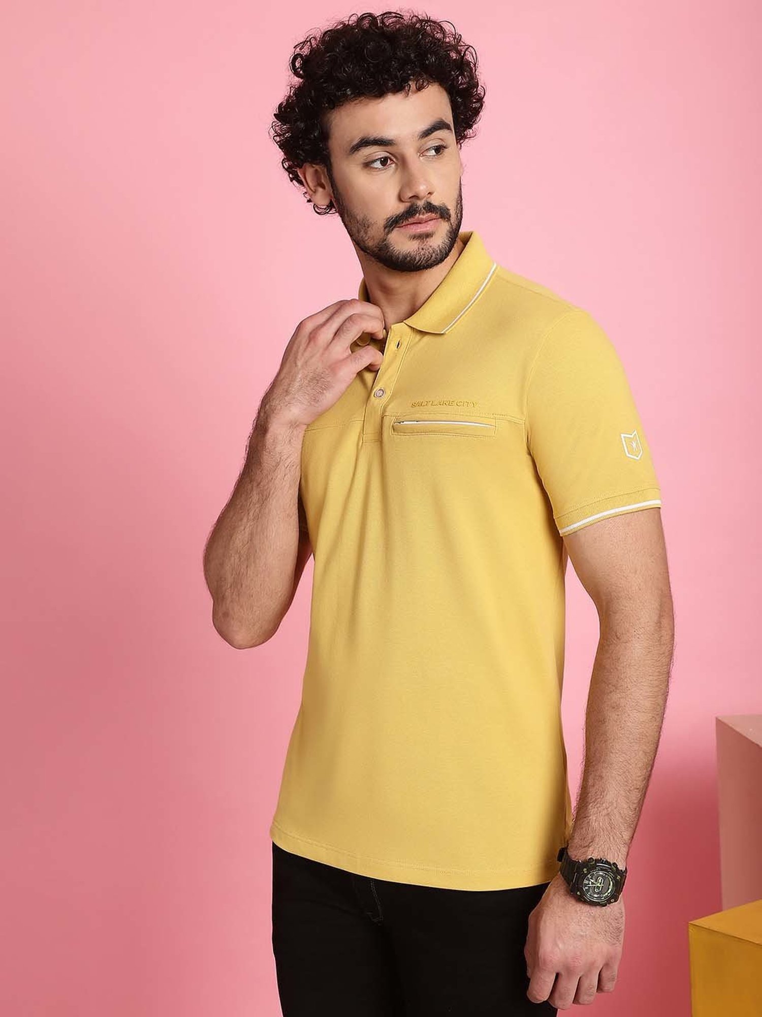Venitian- Forbidden Clothing Yellow Slim Fit Printed Polo T-Shirt