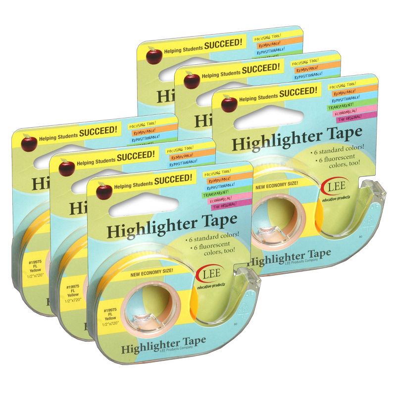 6pk Removable Highlighter Tape Fluorescent Yellow - Lee Products