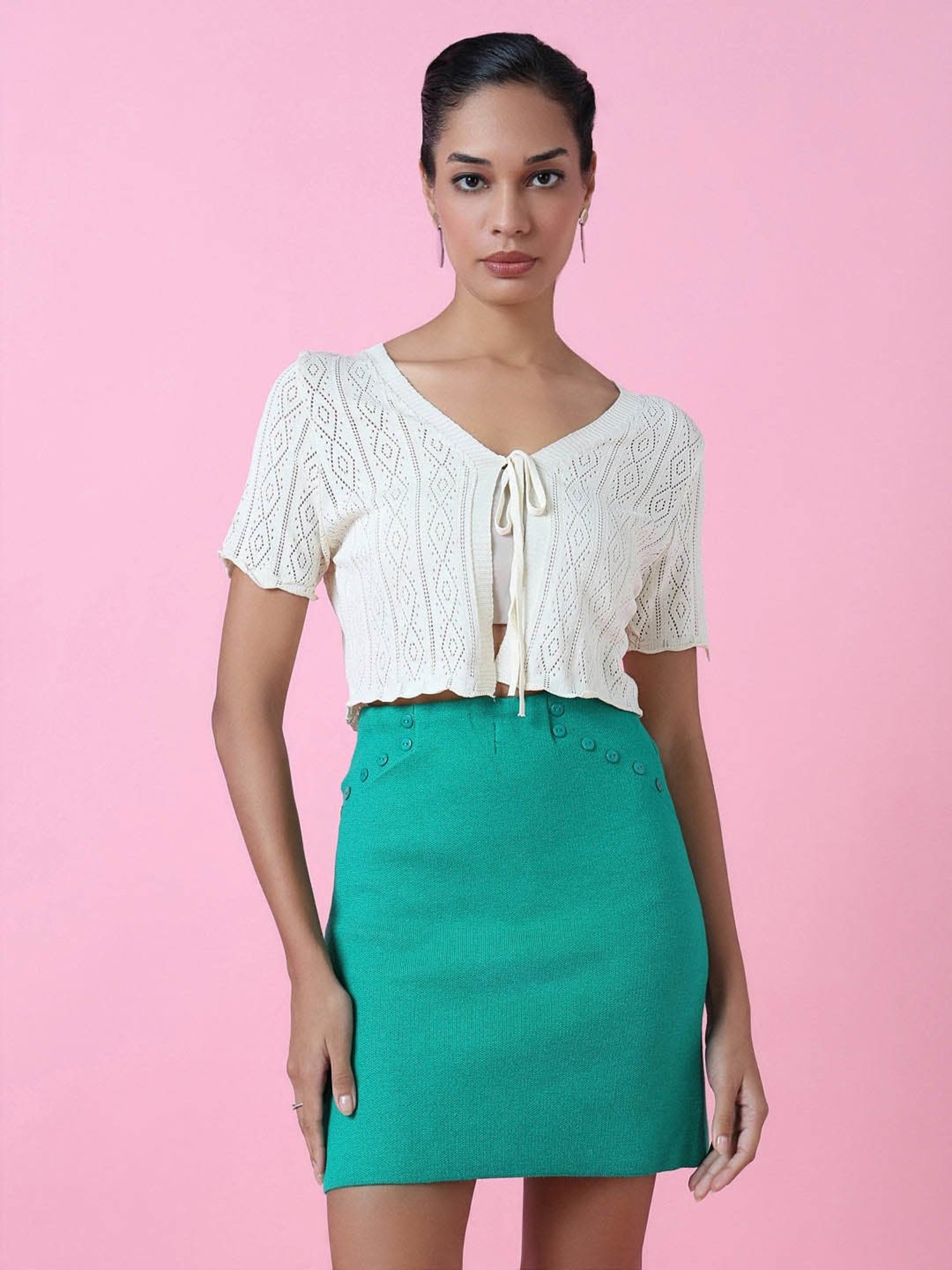 Akkriti by Pantaloons Off-White Self Pattern Shrug