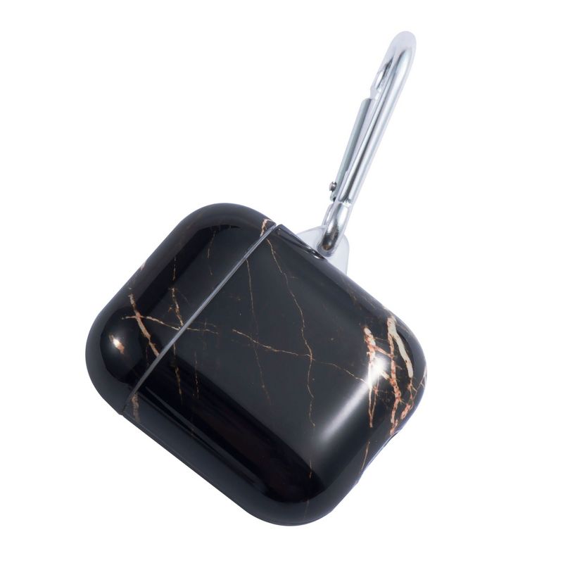 Insten Marble Protective Airpods Case Smooth Cover with Portable Keychain Compatible with Apple Airpods 2nd & 1st Generation, Black