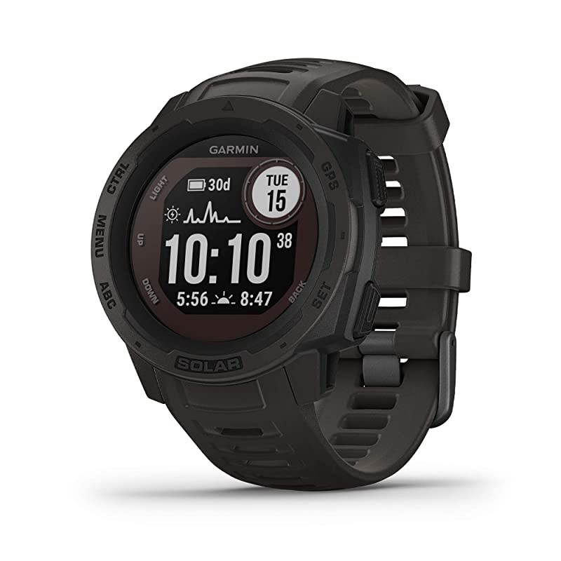 Instinct Solar, Solar-Powered Rugged Outdoor Smartwatch, Built-in Sports Apps and Health Monitoring, Graphite