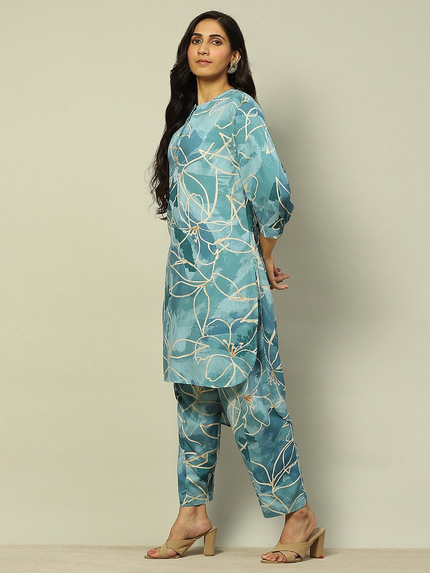 Rangriti Aqua Printed Kurta Pant Set