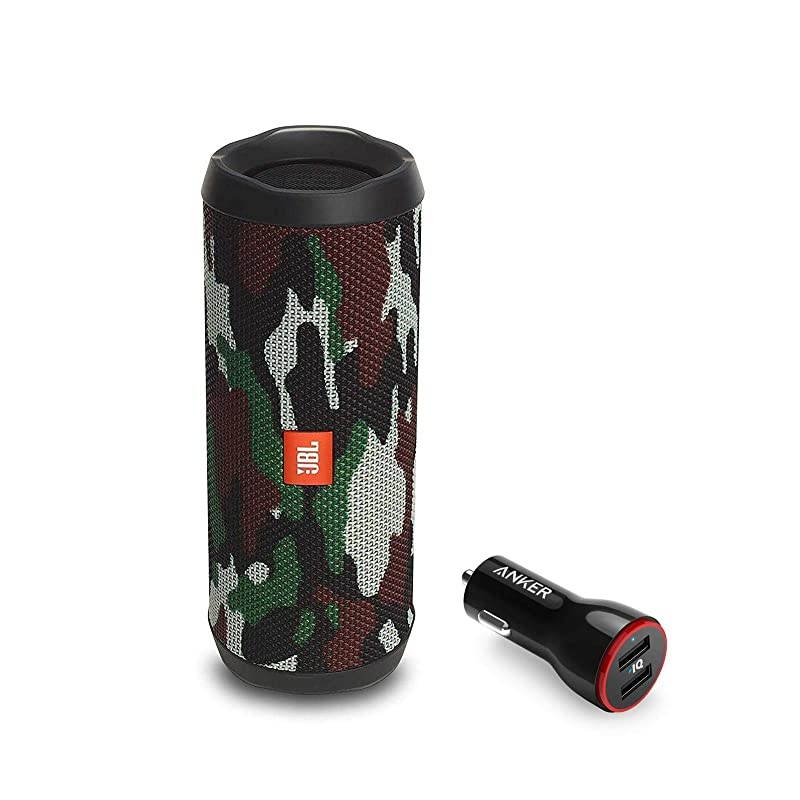Flip 4 Portable Bluetooth Wireless Speaker Bundle with Anker PowerDrive 2 2-Port USB Car Charger - Black