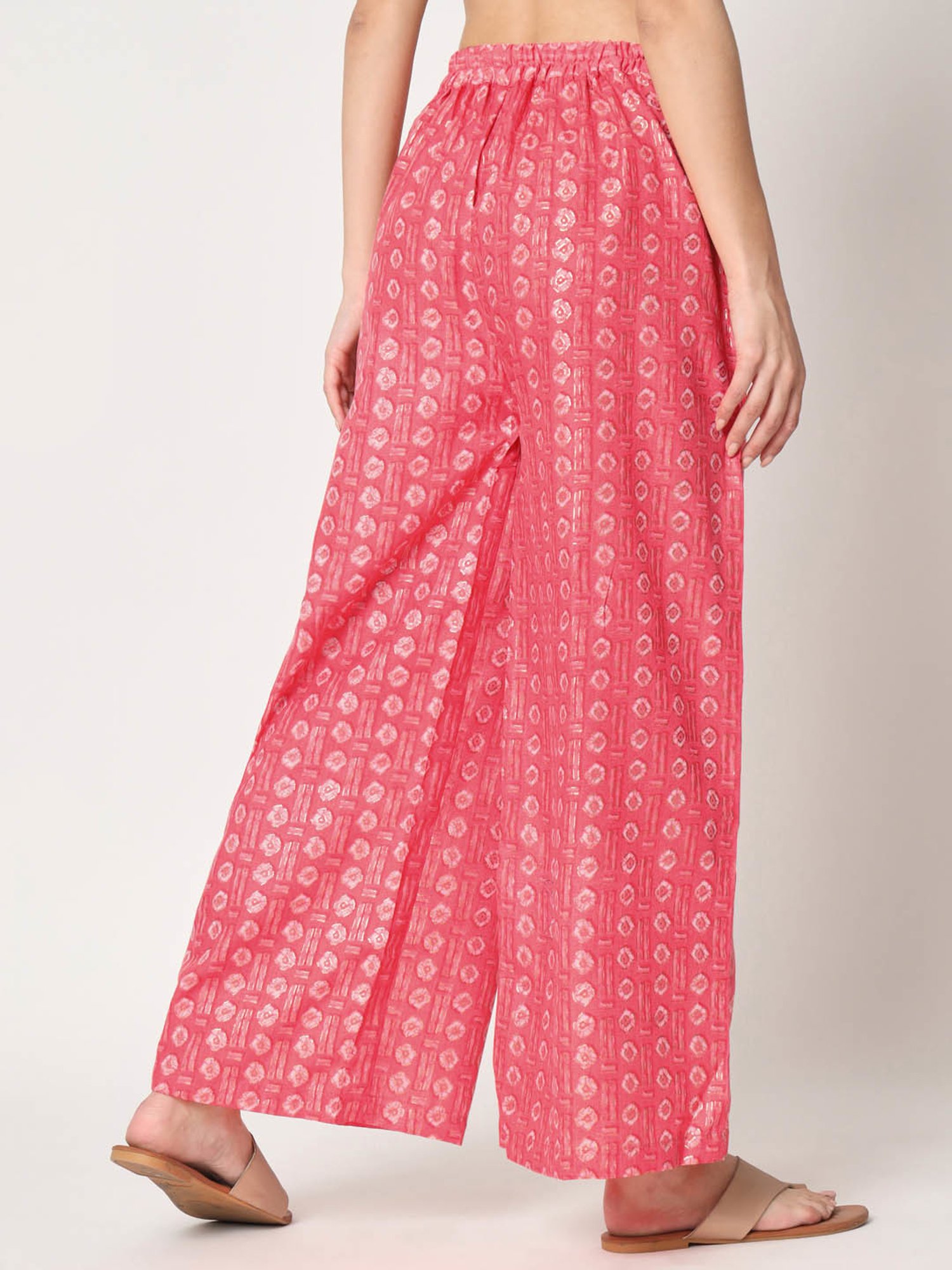 9rasa Pink Cotton Gold Foil Print Palazzos