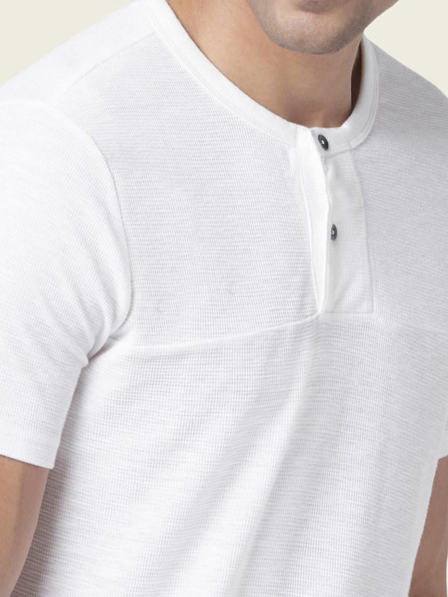 7 Alt by Pantaloons White Cotton Slim Fit Self Pattern T-Shirt