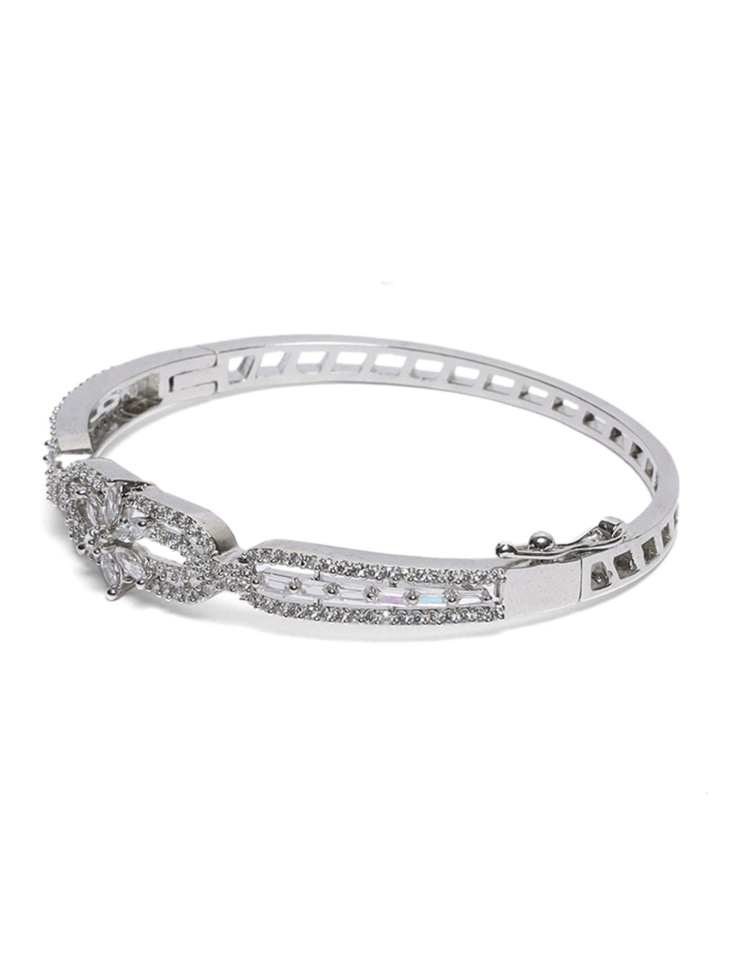 Aatmana American Diamond Silver Plated Mint Green Bangle Style Bracelet