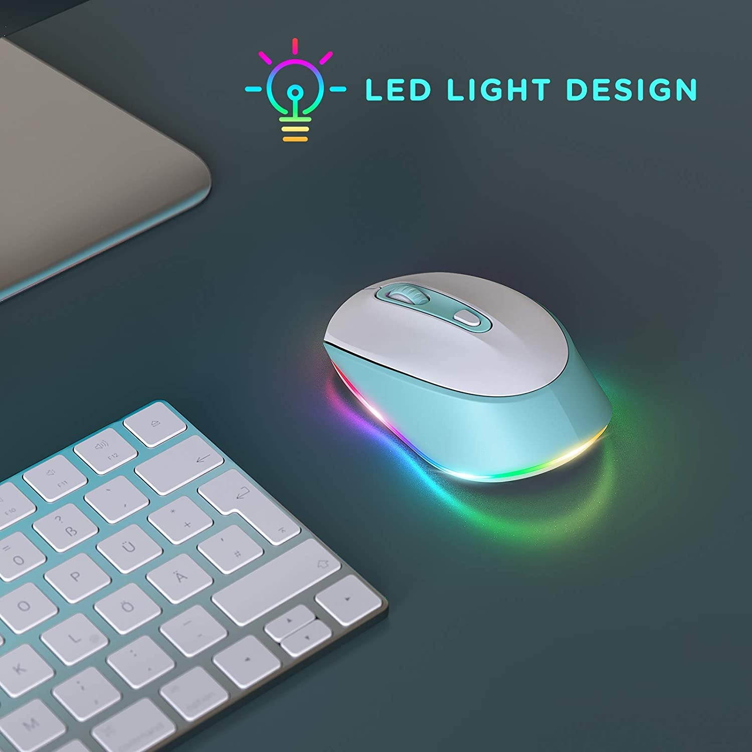 LED Wireless Mouse seenda Ultra Silent Rechargeable Light Up Mouse with USB Receiver Comfortable Cordless Mice and 3 Adjustable DPI for Kids Laptop Computer Chromebook Blue