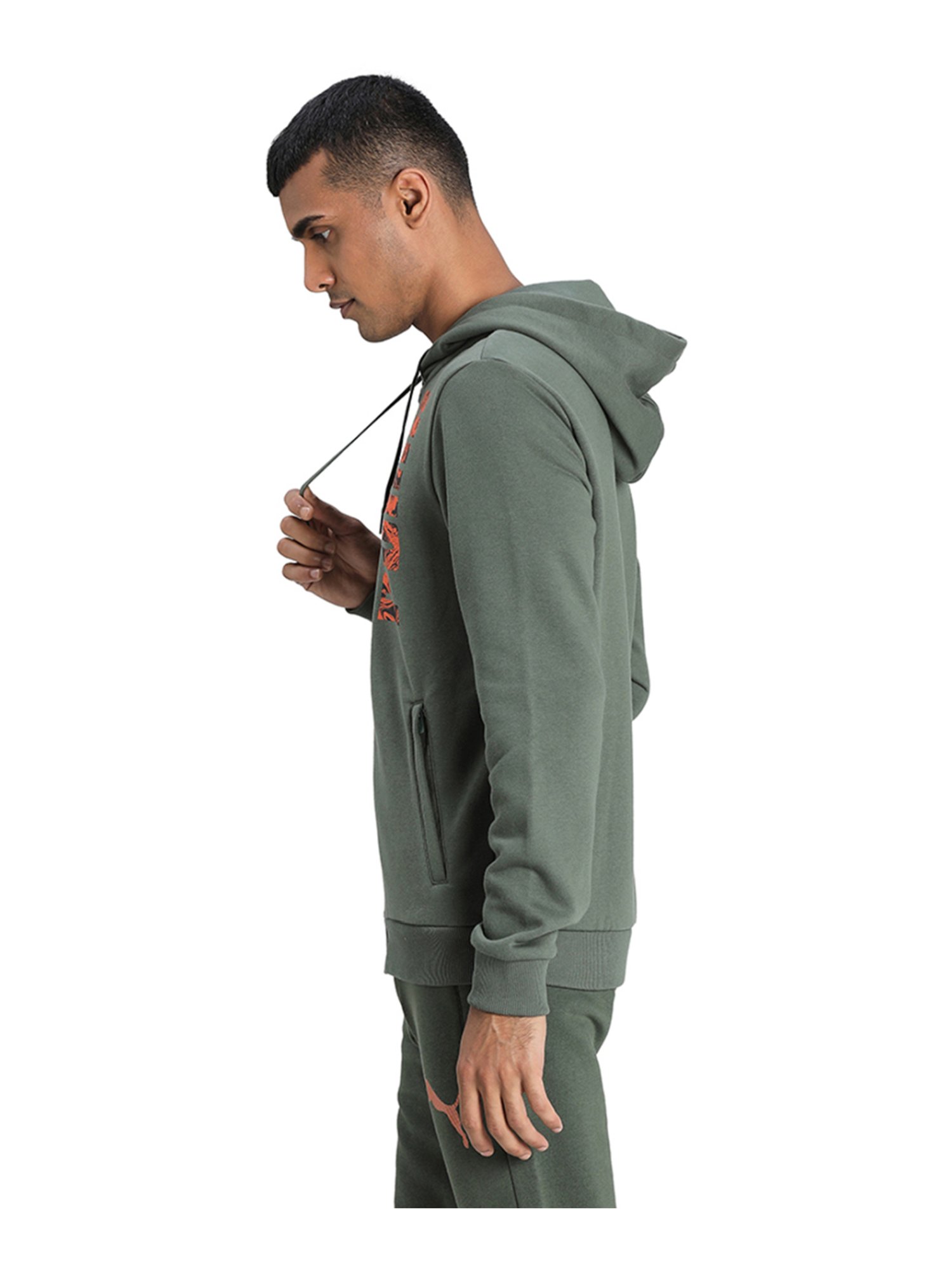 Puma Green Cotton Regular Fit Hooded Jacket
