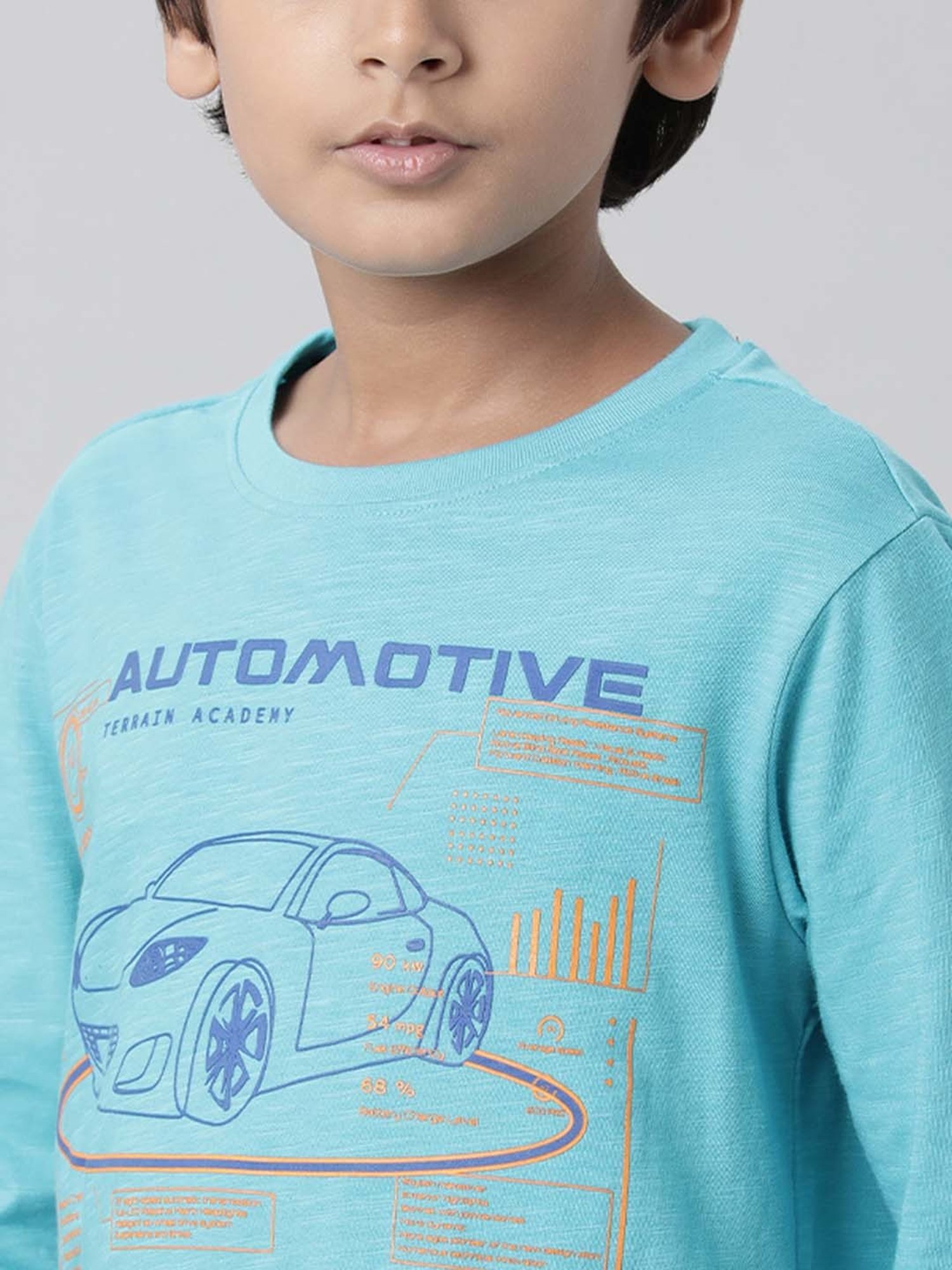 Indian Terrain Kids Blue Cotton Printed Full Sleeves T-Shirt