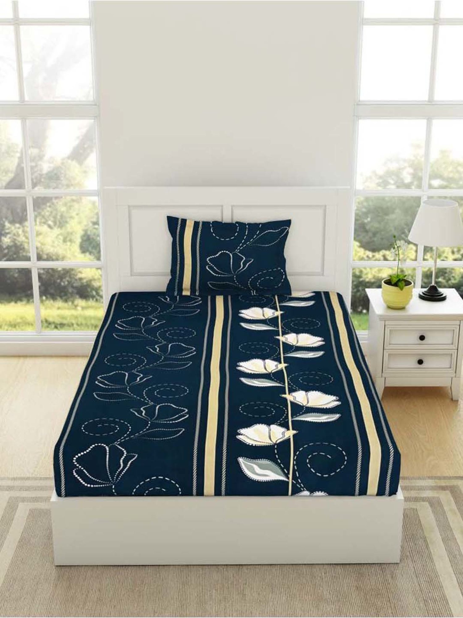 Welspun Assorted Microfiber 180 TC Single Bed Sheet With Pillow Cover