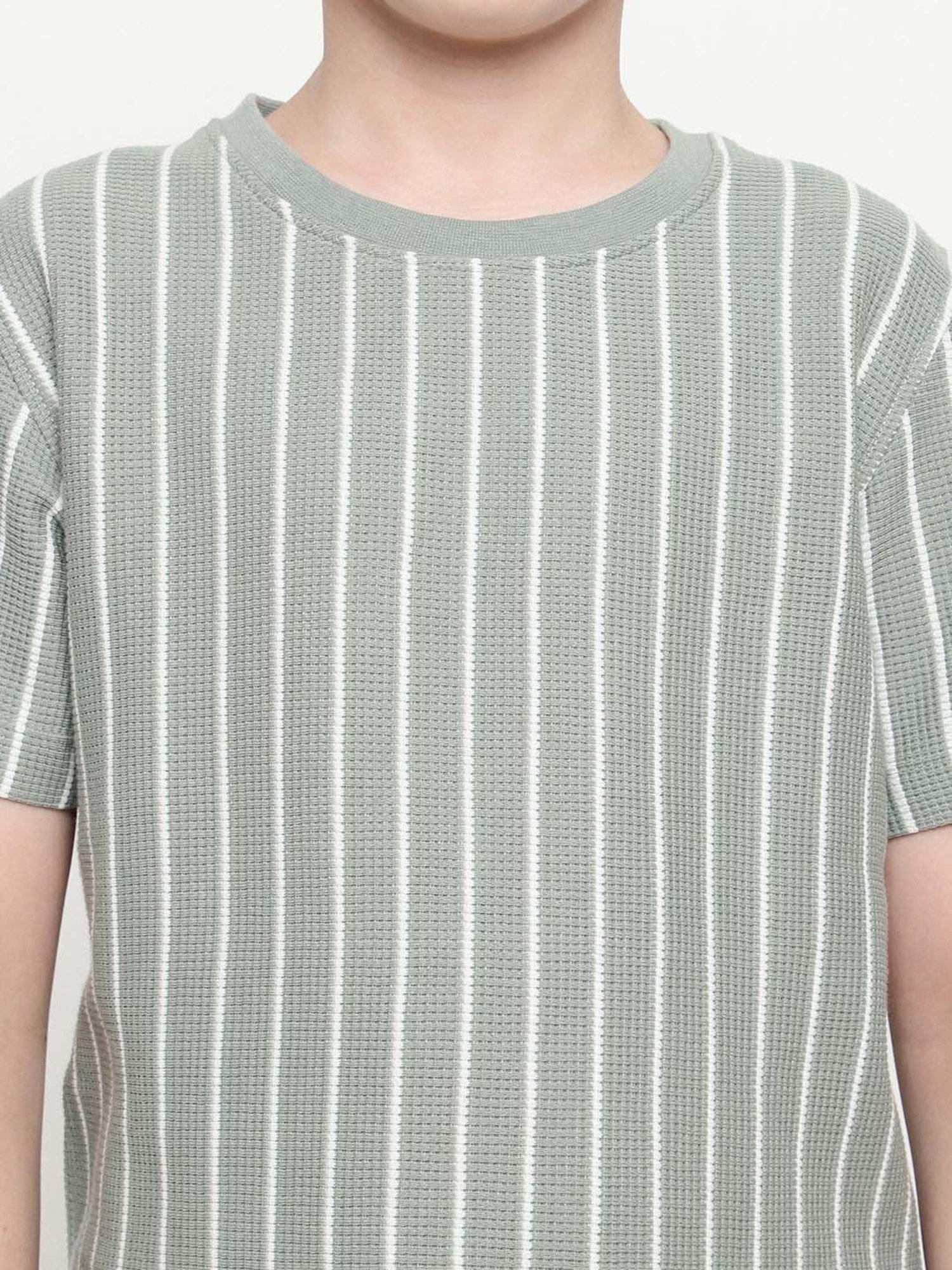 Octave Kids Sage Cotton Striped T-Shirt