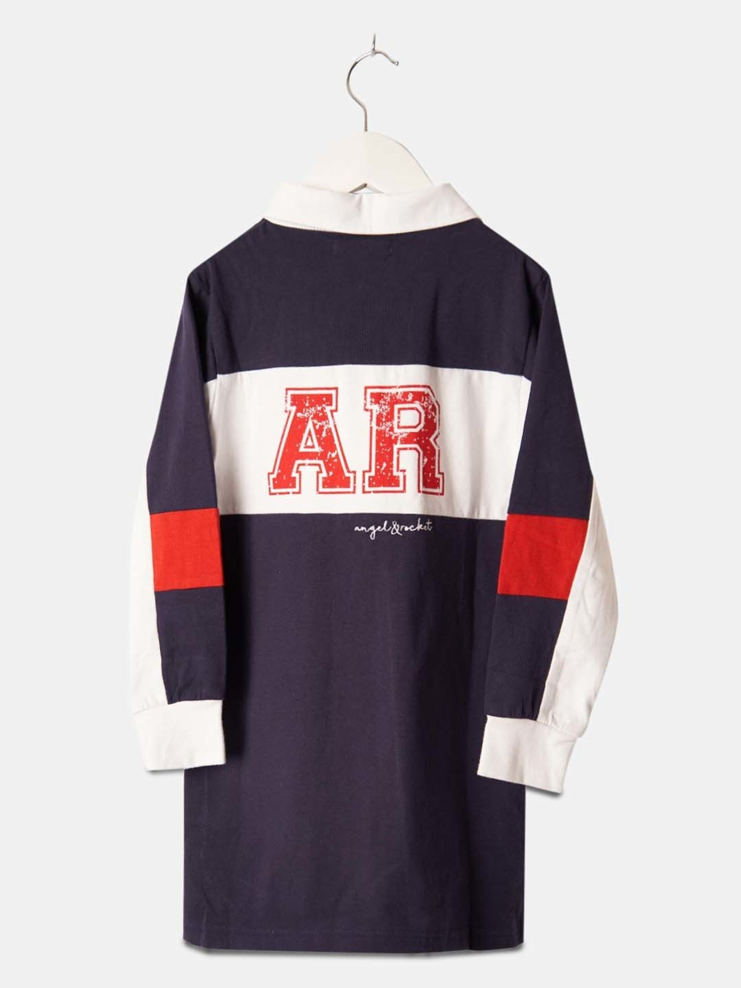 Angel & Rocket Kids Red & White Cotton Color Block Full Sleeves Dress