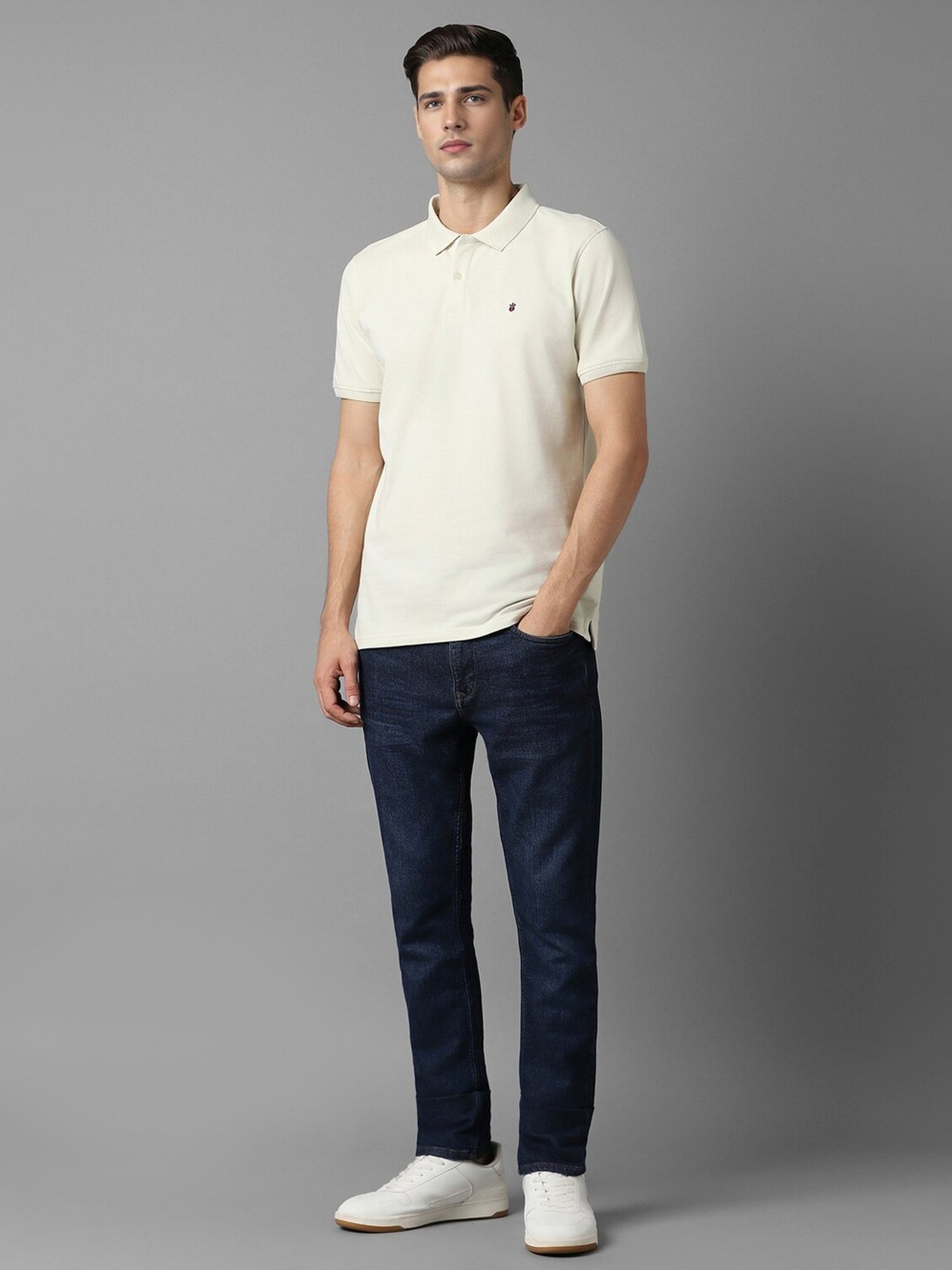 Louis Philippe Beige Cotton Slim Fit Polo T-Shirt