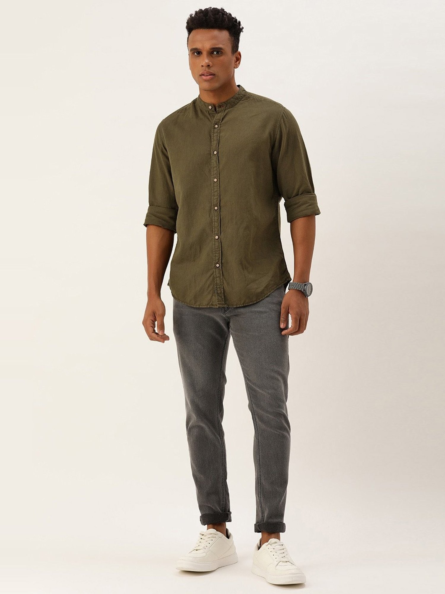Bene Kleed Army Green Regular Fit Shirt