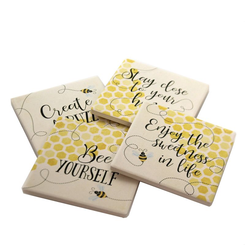 Tabletop 4.0" Trendy Bee Coaster Set Honey Sweetness Buzz Carson Home Accents  -  Coasters
