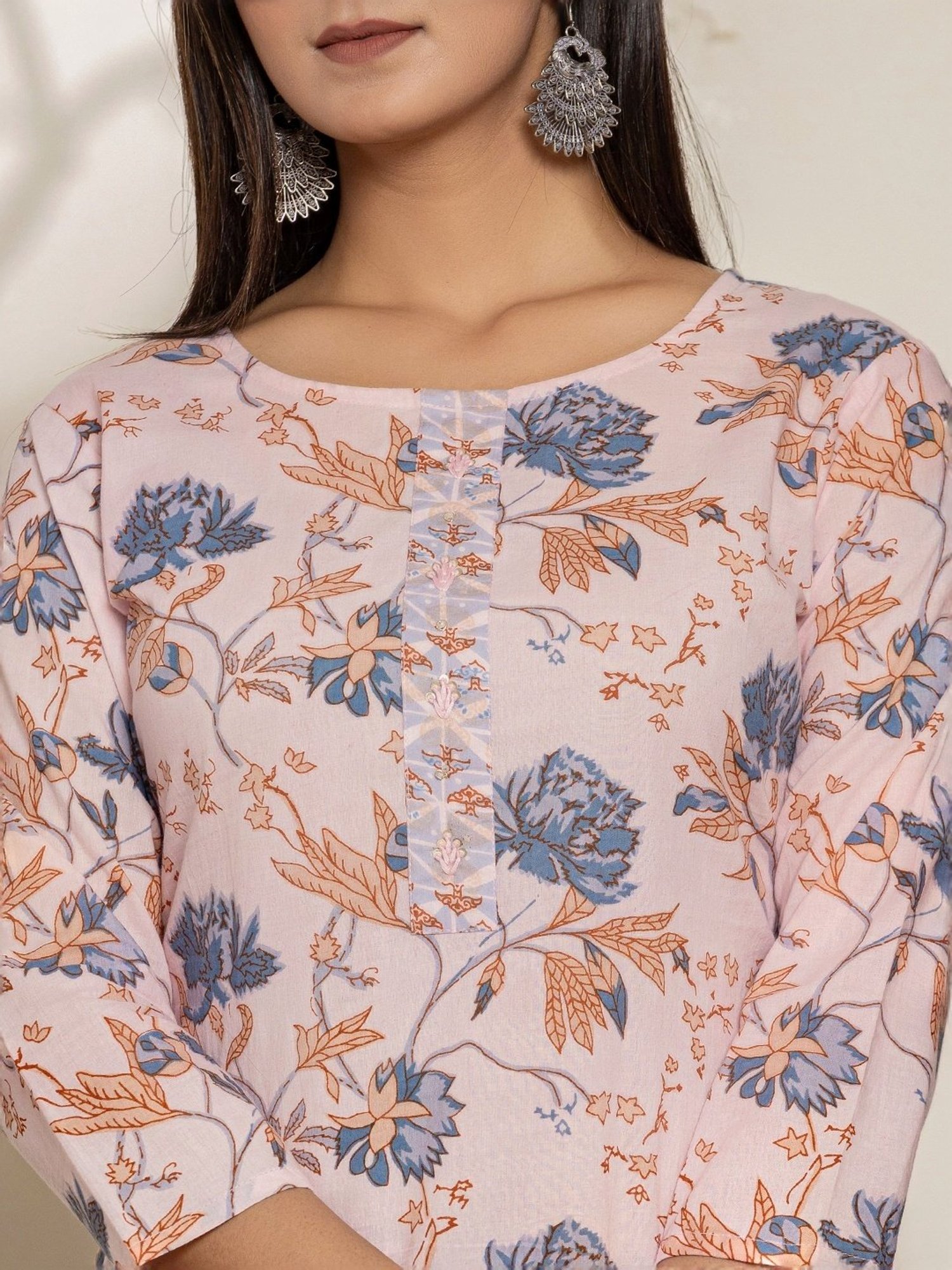 Yufta Pink Cotton Printed Kurta Pant Set With Dupatta