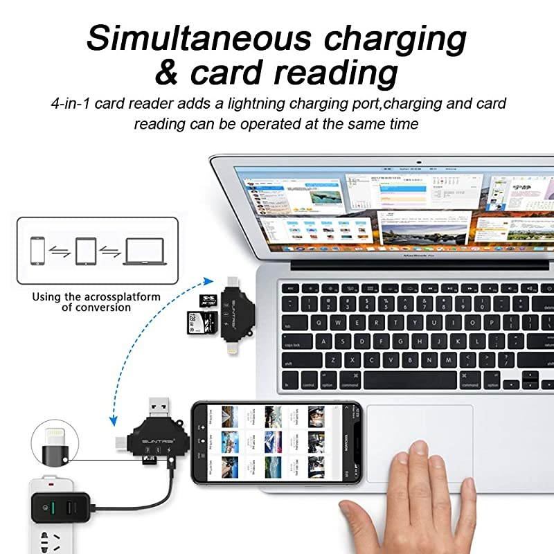 SD Card Reader for iPhoneipadAndroidMacComputerCameraPortable Memory Card Reader 4 in 1 Micro SD Card AdapterampTrail Camera Viewer Compatible with TF and SD Card