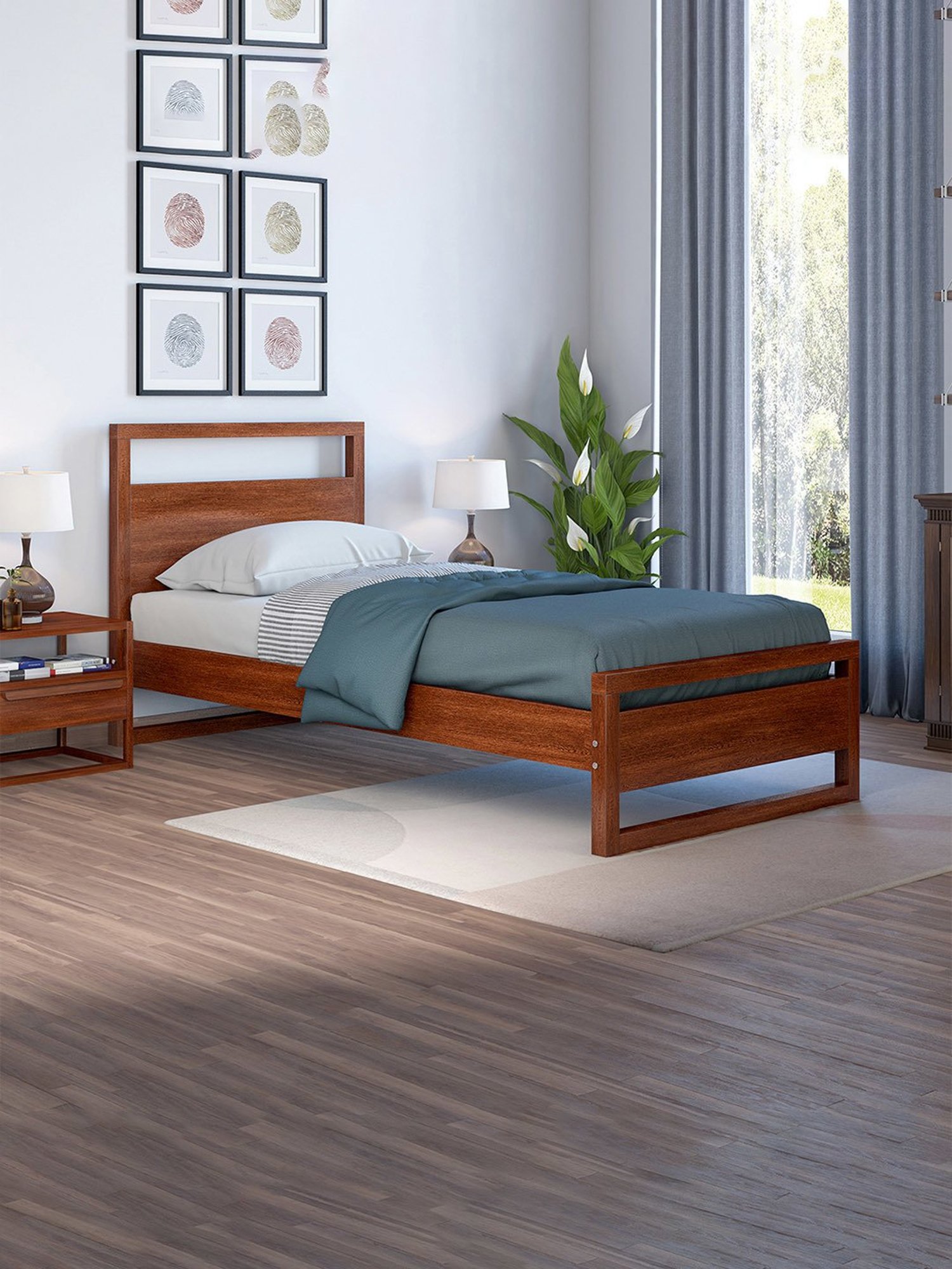 Pure Turner Solid Wood Single Bed in Dark Oak Finish