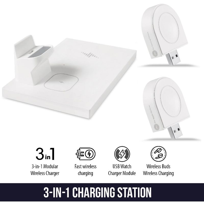 Wasserstein 3-in-1 Wireless Charger and Charging Station for Samsung Galaxy Buds/Watch/Smartphone, Apple AirPods/Apple Watch/iPhone, Google Pixel