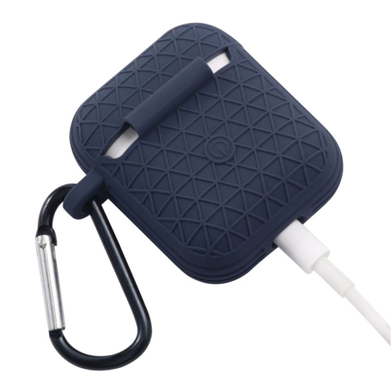 Insten Honeycomb Textured Pattern Case For AirPods 1 & 2, Soft Silicone Skin Cover with Keychain, Blue
