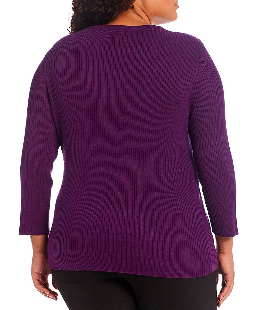 Ruby Rd. Plus Size Ombre Striped 3/4 Sleeve Button Front Long Cardigan