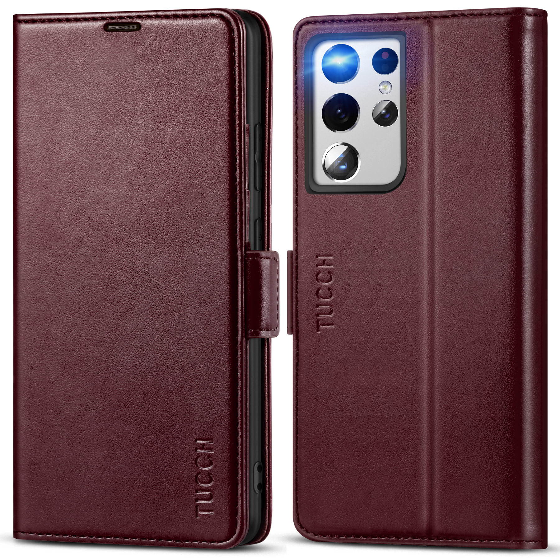 TUCCH Galaxy S21 Ultra Wallet Case, Magnetic Shockproof PU Leather Case with[Kickstand][RFID Blocking][TPU Shell] Protective Flip Cover Compatible with Galaxy S21 Ultra 5G (6.8''), Myrtle Green