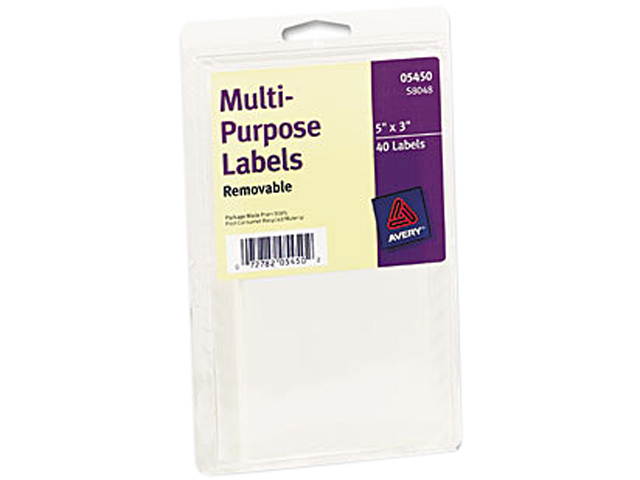 Avery 05450 Print or Write Removable Multi-Use Labels, 3 x 5, White, 40/Pack