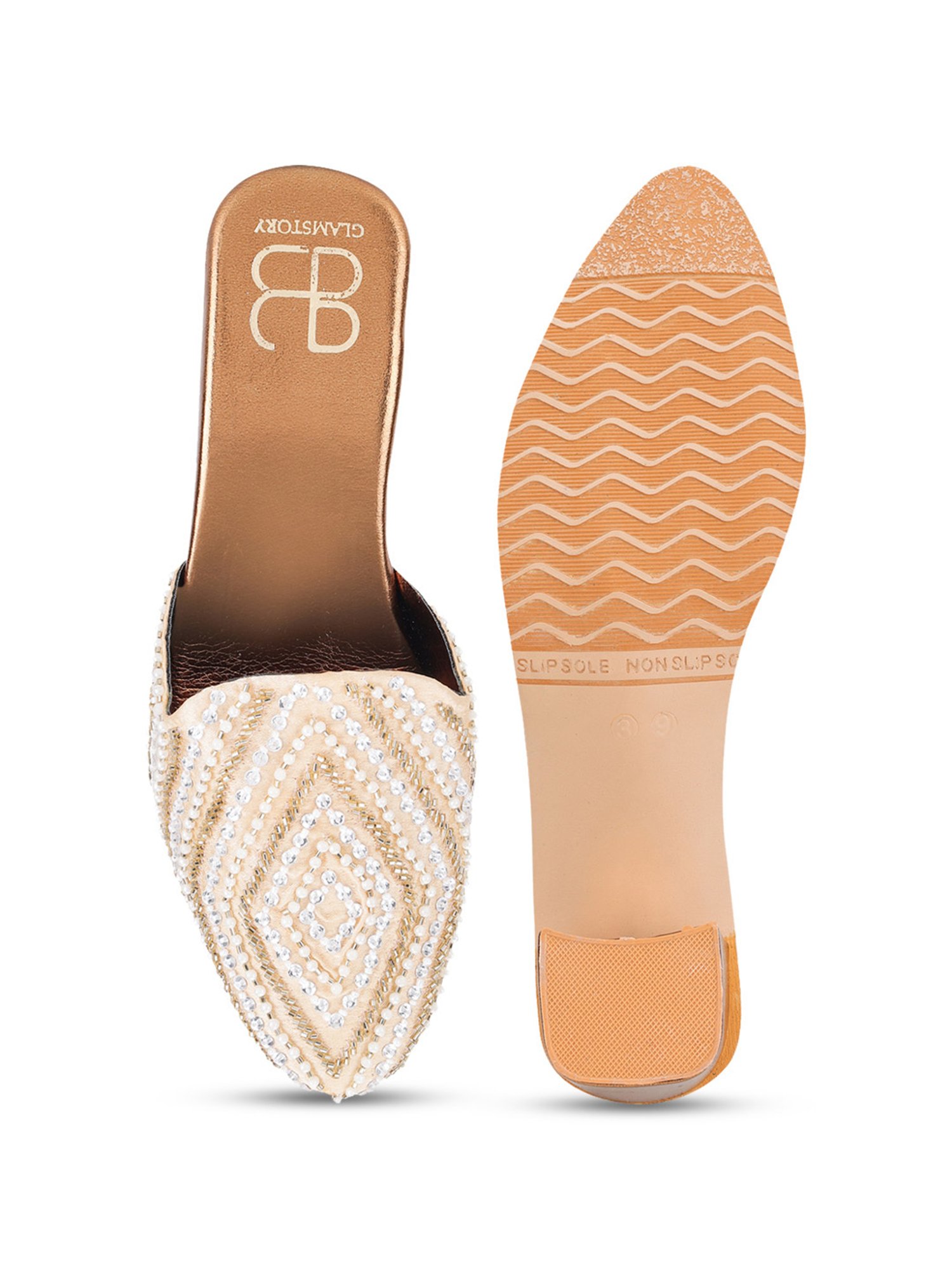 Glam Story Women's Masakali Cream Mule Shoes