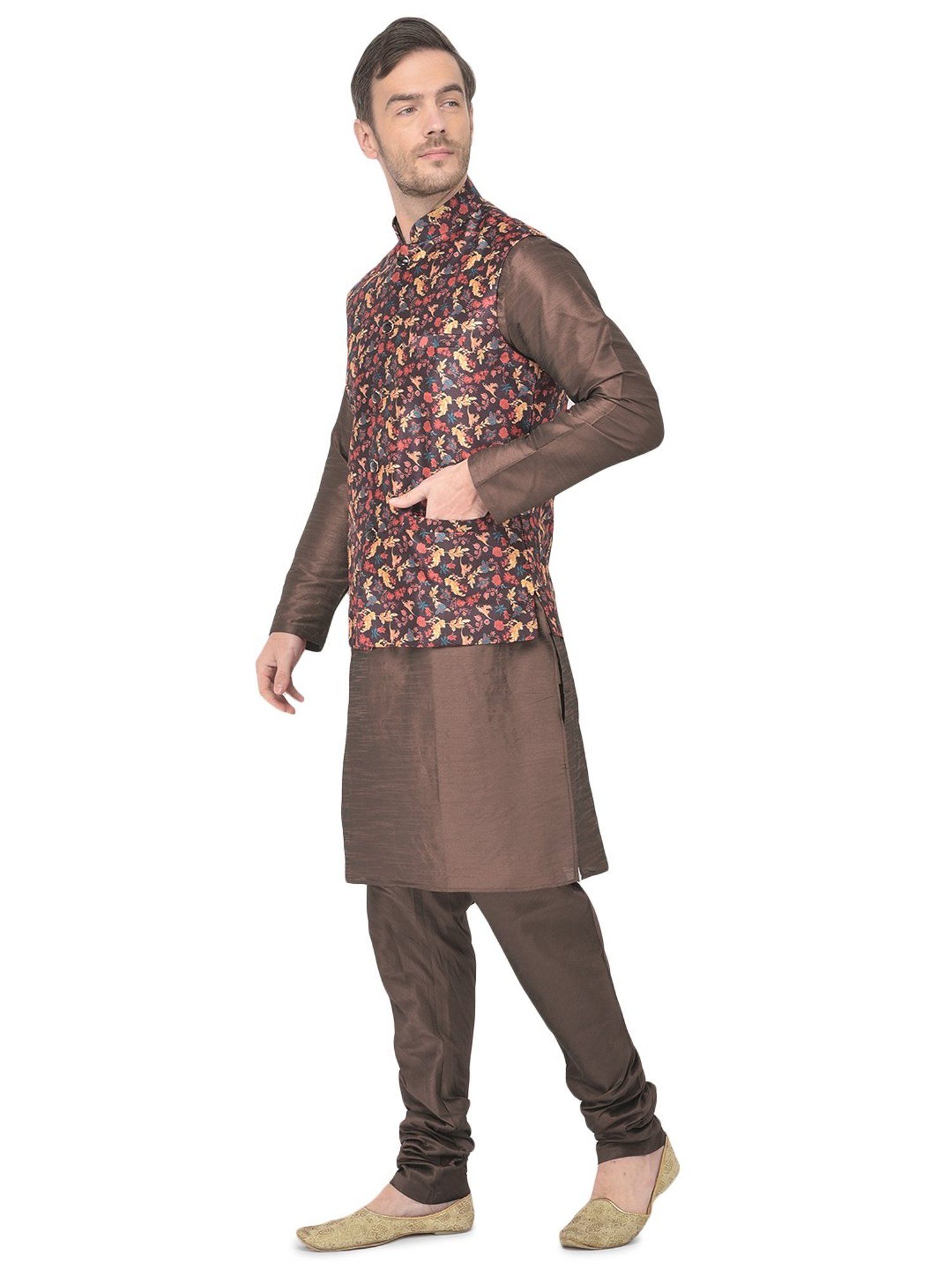 SG LEMAN Brown Regular Fit Printed Kurta Set