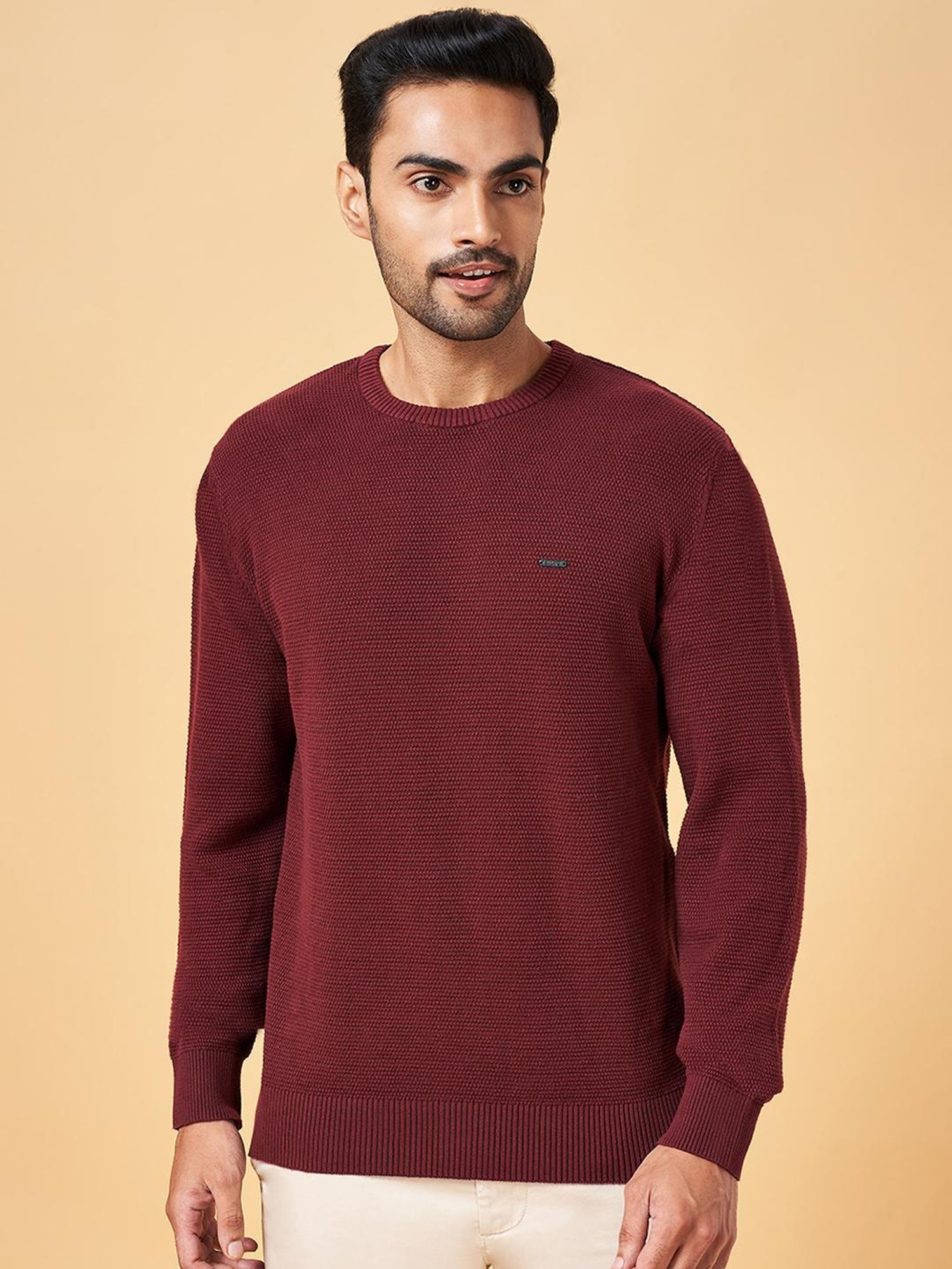 Byford by Pantaloons Red Cotton Slim Fit Sweater