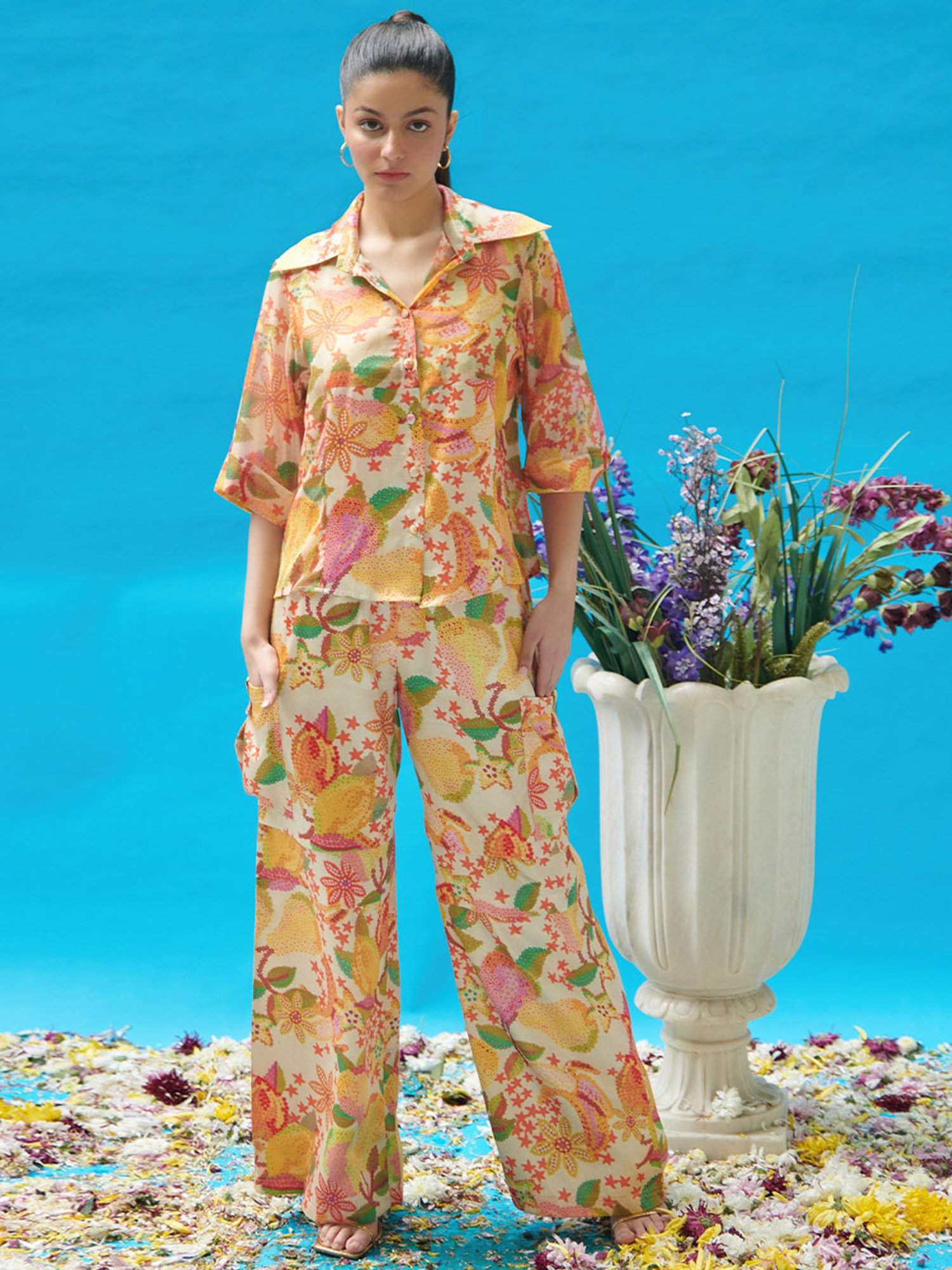 Cin Cin Yellow Printed Cargo Pants