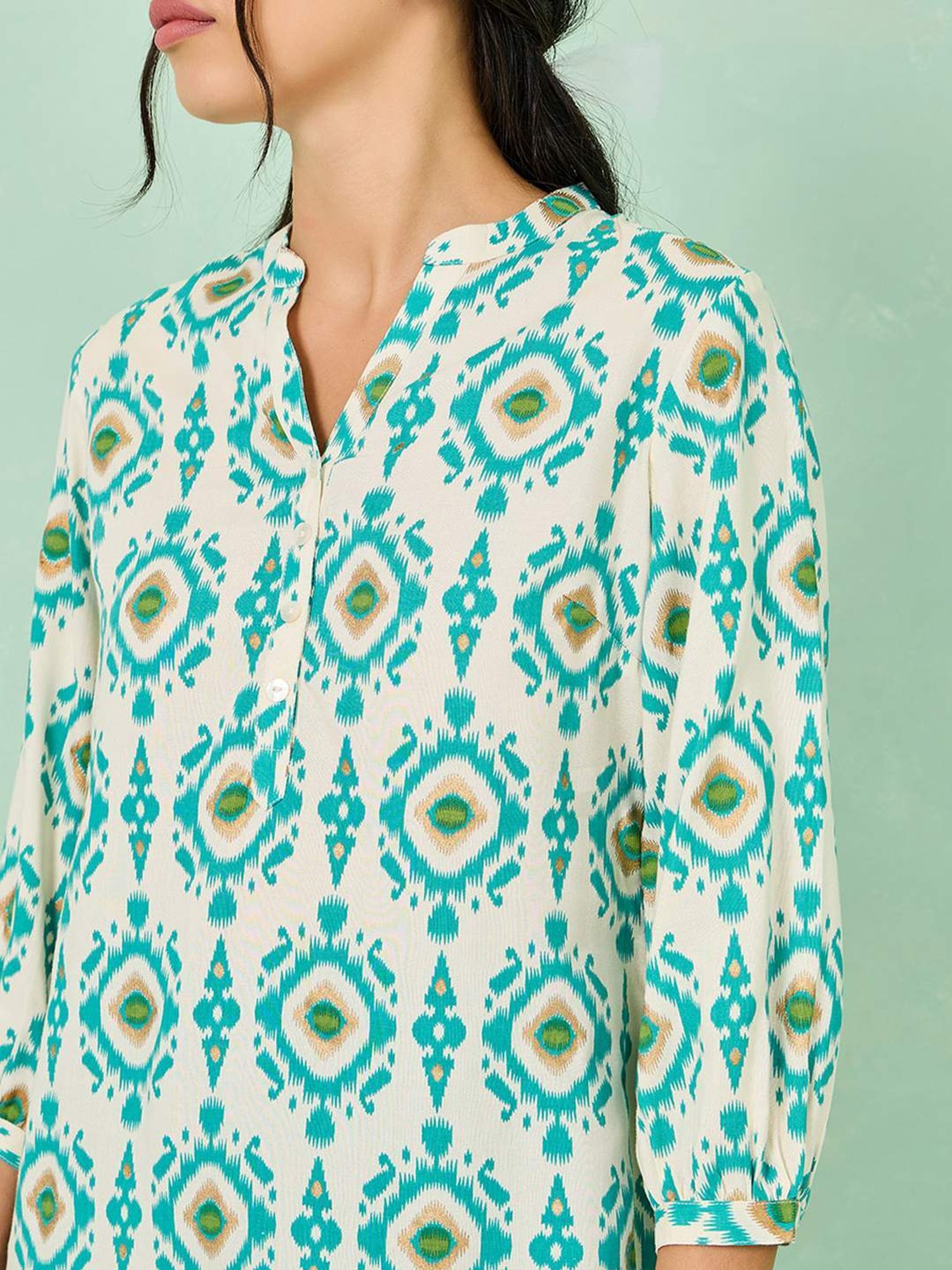 Styli Off-White & Blue Printed Tunic