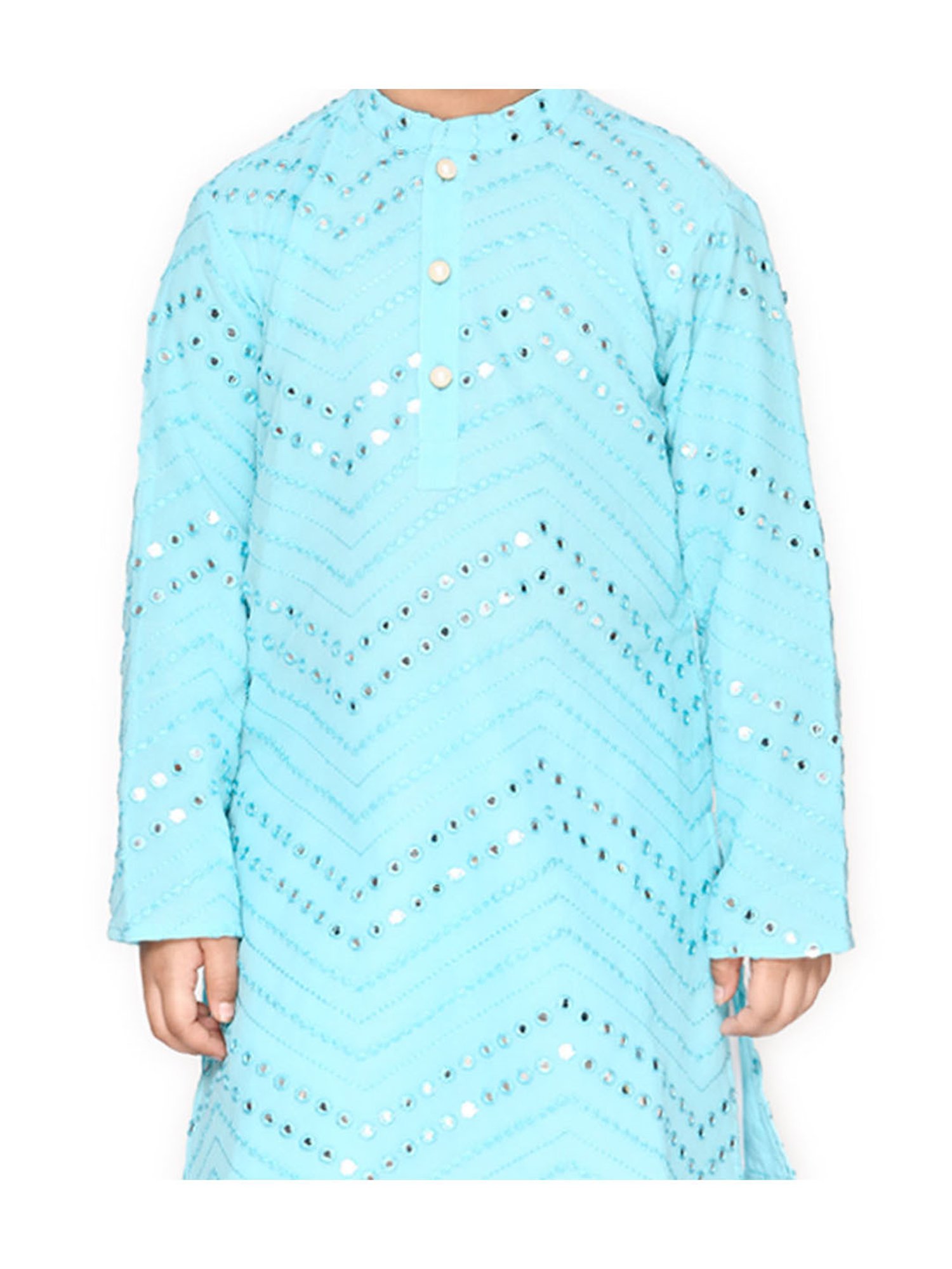 Saka Designs Kids Blue & White Embellished Full Sleeves Kurta with Dhoti