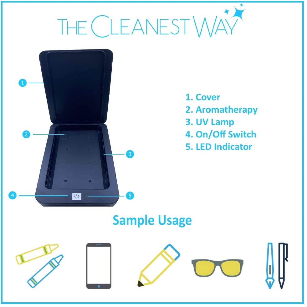 The Cleanest Way UV Wash Sterilization Box | Light and Portable | Easy to use for phone, keys, pens, pencils and more