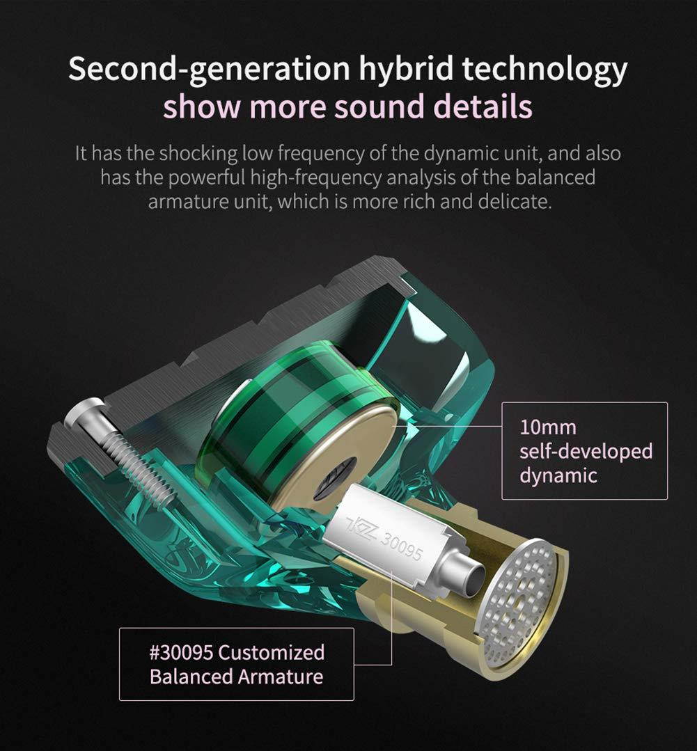 Earbuds Headphones, KZ ZSN Hybrid Driver in-Ear Headphones/Earphones/Headsets with Detachable Tangle-Free Cable for Musicians (Silver Purple)